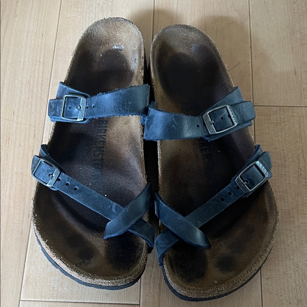 Birkenstock Navy Leather Double Strap Sandals - Picture 7 of 13